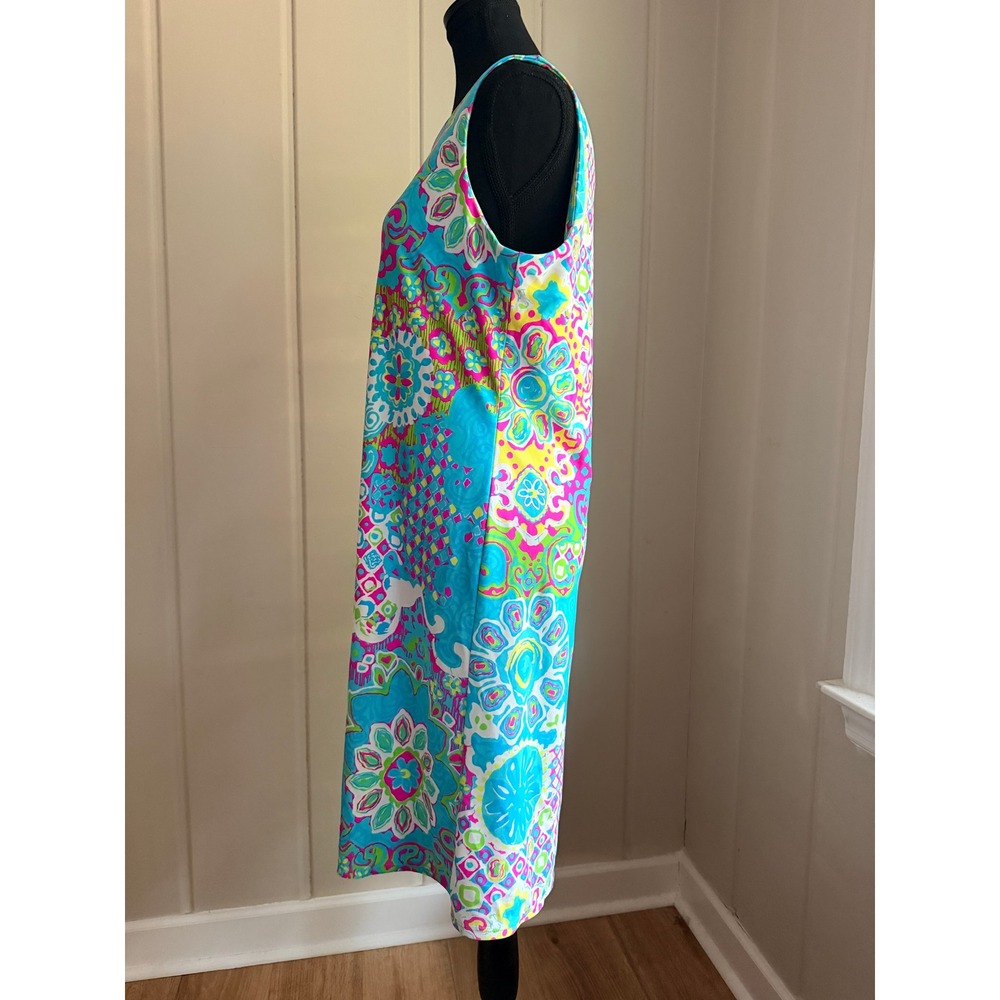 Jude Connally Womens Sleeveless Shift Dress Blue Pink Mosaic Print Size L USA - Picture 4 of 7